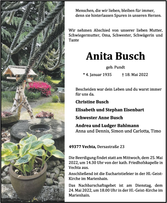 Anzeige von Anita Busch von OM-Medien