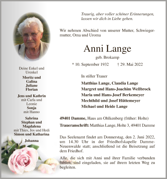 Anzeige von Anni Lange von OM-Medien