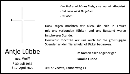 Anzeige von Antje Lübbe von OM-Medien