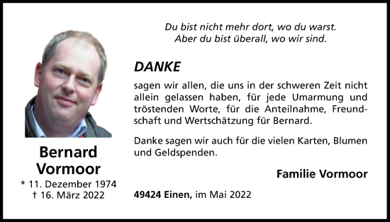 Anzeige von Bernard Vormoor von OM-Medien