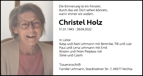 Anzeige von Christel Holz von OM-Medien