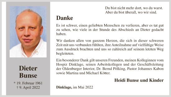 Anzeige von Dieter Bunse von OM-Medien