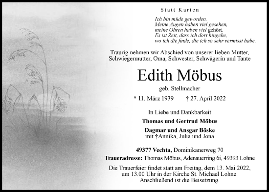Anzeige von Edith Möbus von OM-Medien