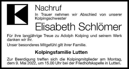 Anzeige von Elisabeth Schlömer von OM-Medien