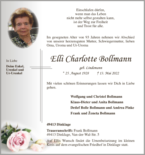 Anzeige von Elli Charlotte Bollmann von OM-Medien