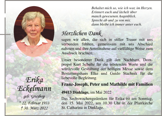 Anzeige von Erika Eckelmann von OM-Medien