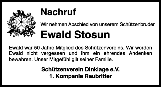 Anzeige von Ewald Stosun von OM-Medien