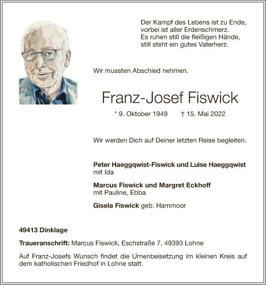 Anzeige von Franz-Josef Fiswick von OM-Medien