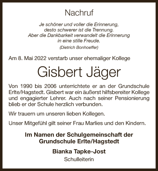 Anzeige von Gisbert Jäger von OM-Medien