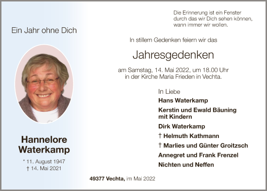 Anzeige von Hannelore Waterkamp von OM-Medien