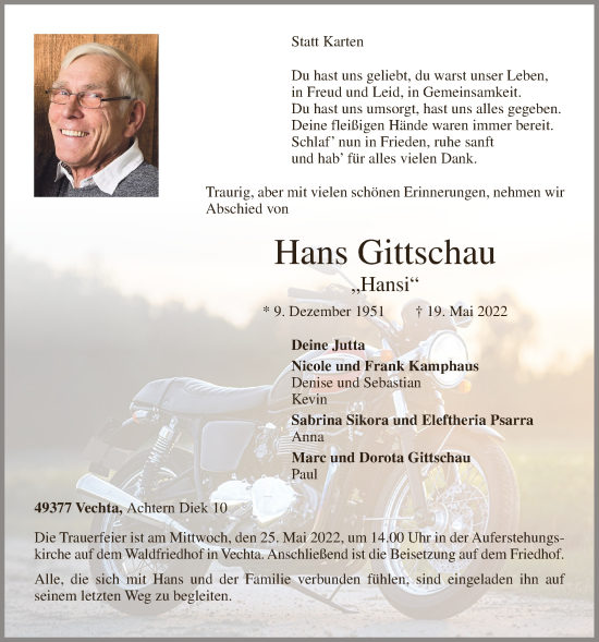 Anzeige von Hans Gittschau von OM-Medien