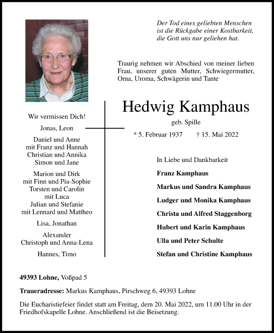 Anzeige von Hedwig Kamphaus von OM-Medien