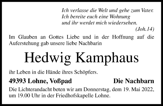 Anzeige von Hedwig Kamphaus von OM-Medien