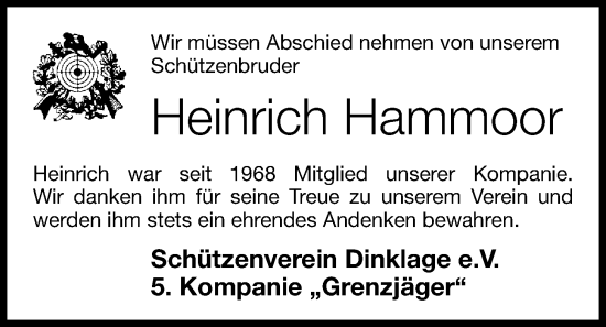 Anzeige von Heinrich Hammoor von OM-Medien