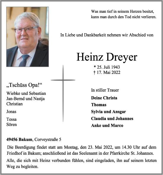 Anzeige von Heinz Dreyer von OM-Medien