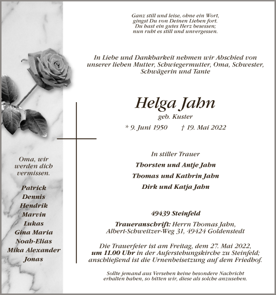 Anzeige von Helga Jahn von OM-Medien