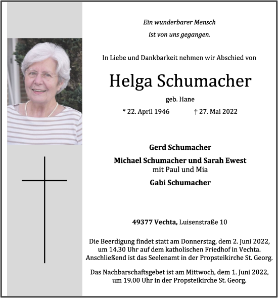 Anzeige von Helga Schumacher von OM-Medien