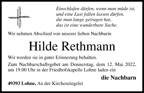Anzeige von Hilde Rethmann von OM-Medien