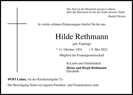 Anzeige von Hilde Rethmann von OM-Medien