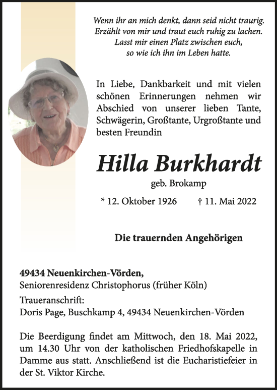 Anzeige von Hilla Burkhardt von OM-Medien