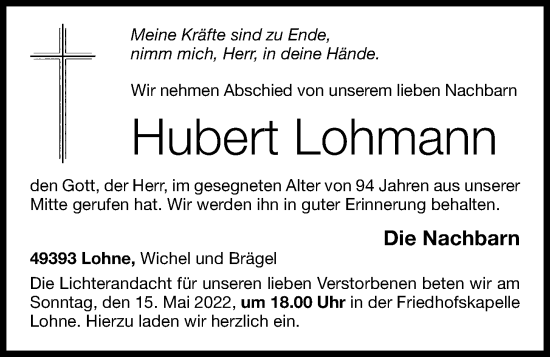 Anzeige von Hubert Lohmann von OM-Medien
