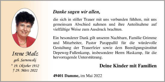 Anzeige von Irene Malz von OM-Medien