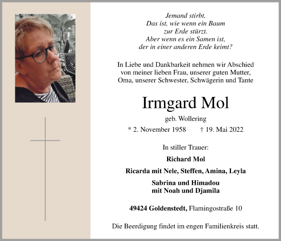Anzeige von Irmgard Mol von OM-Medien
