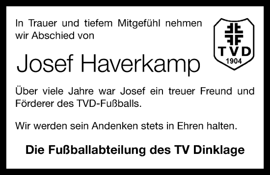 Anzeige von Josef Haverkamp von OM-Medien