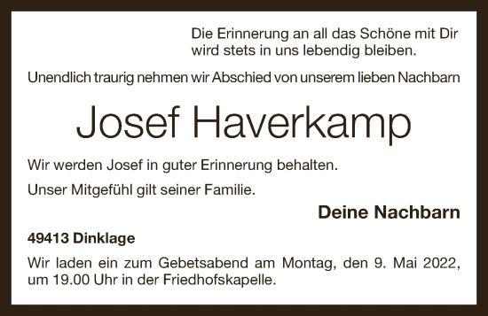 Anzeige von Josef Haverkamp von OM-Medien