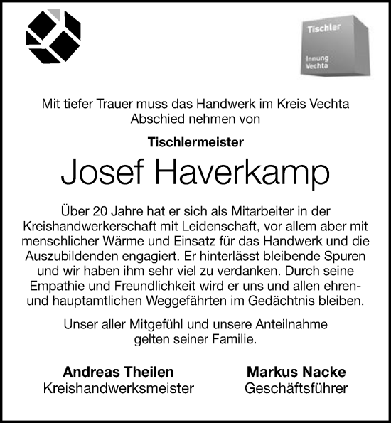 Anzeige von Josef Haverkamp von OM-Medien