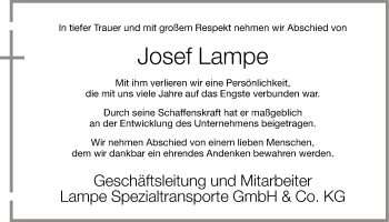 Anzeige von Josef Lampe von OM-Medien