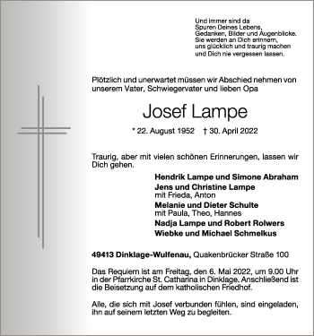 Anzeige von Josef Lampe von OM-Medien