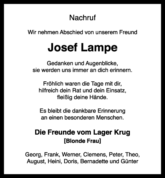 Anzeige von Josef Lampe von OM-Medien