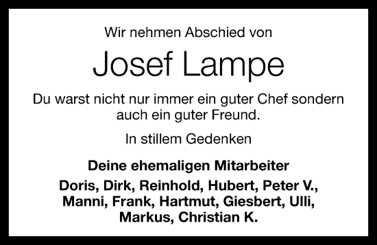 Anzeige von Josef Lampe von OM-Medien