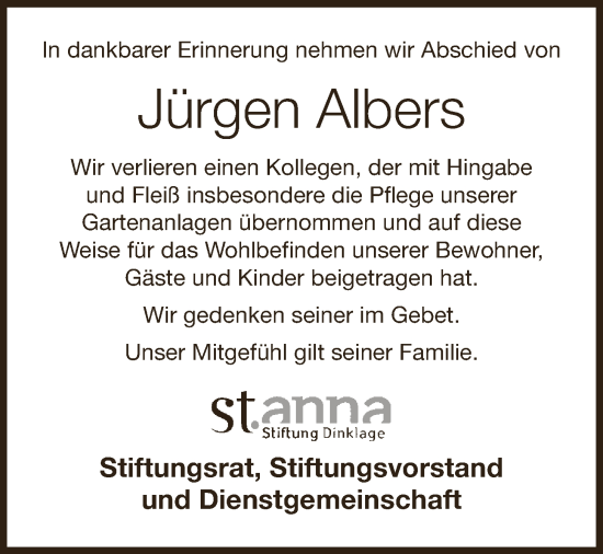 Anzeige von Jürgen Albers von OM-Medien