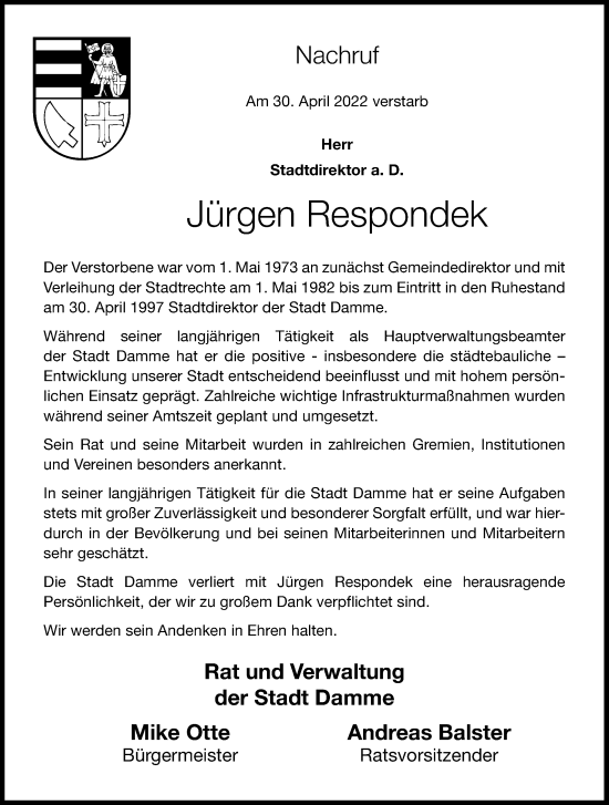 Anzeige von Jürgen Respondek von OM-Medien