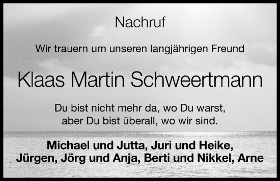 Anzeige von Klaas Martin Schweertmann von OM-Medien
