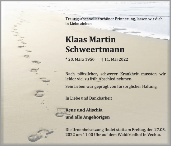 Anzeige von Klaas Martin Schweertmann von OM-Medien