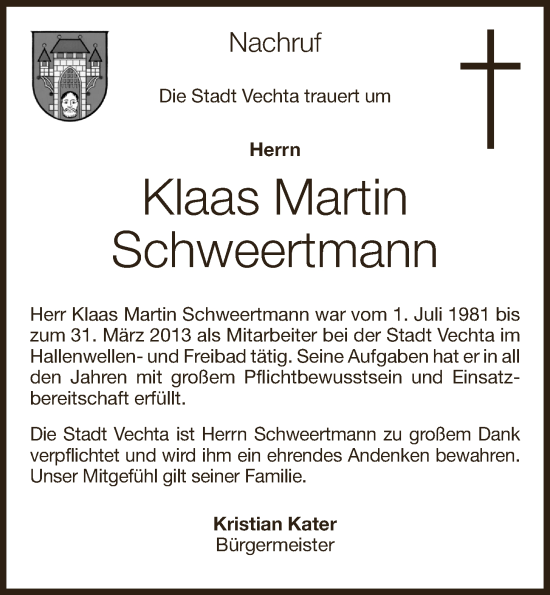 Anzeige von Klaas Martin Schweertmann von OM-Medien