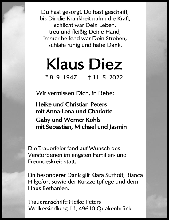 Anzeige von Klaus Diez von OM-Medien