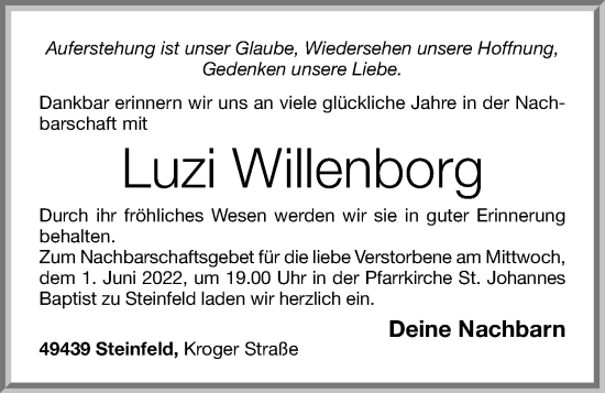 Anzeige von Luzi Willenborg von OM-Medien