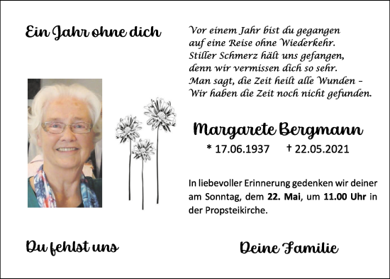 Anzeige von Margarete Bergmann von OM-Medien