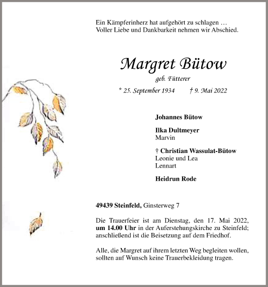 Anzeige von Margret Bütow von OM-Medien