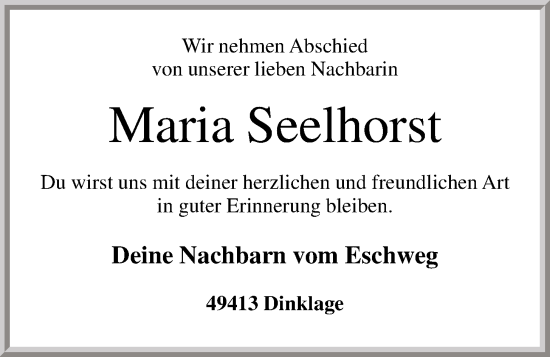 Anzeige von Maria Seelhorst von OM-Medien