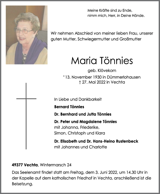 Anzeige von Maria Tönnies von OM-Medien