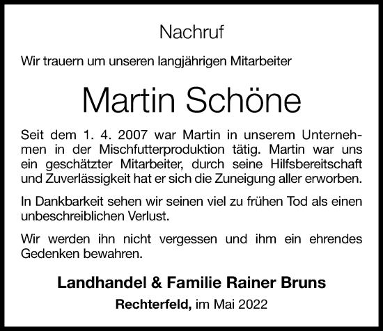 Anzeige von Martin Schöne von OM-Medien