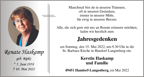 Anzeige von Renate Haskamp von OM-Medien