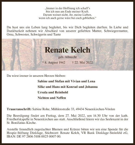 Anzeige von Renate Kelch von OM-Medien