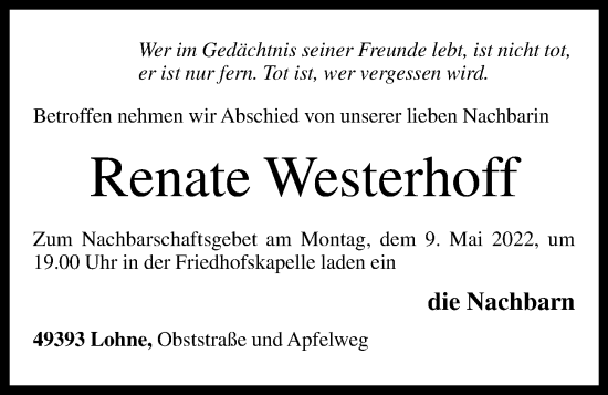 Anzeige von Renate Westerhoff von OM-Medien