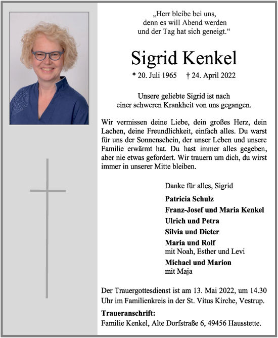 Anzeige von Sigrid Kenkel von OM-Medien